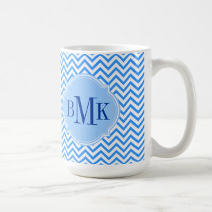 Blaues Zickzack Zickzack-Muster-Monogramm Kaffeetasse