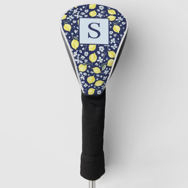Blaues Zitronen-Blumen-Monogramm Golf Headcover (Vorderseite)