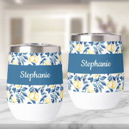 Blaues Zitronen-Wasserfarben-Monogramm-Name