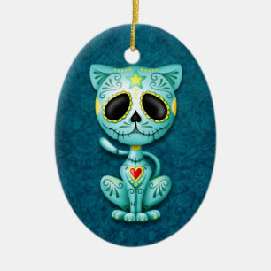 Blaues Zombie-Zuckerkätzchen Keramikornament