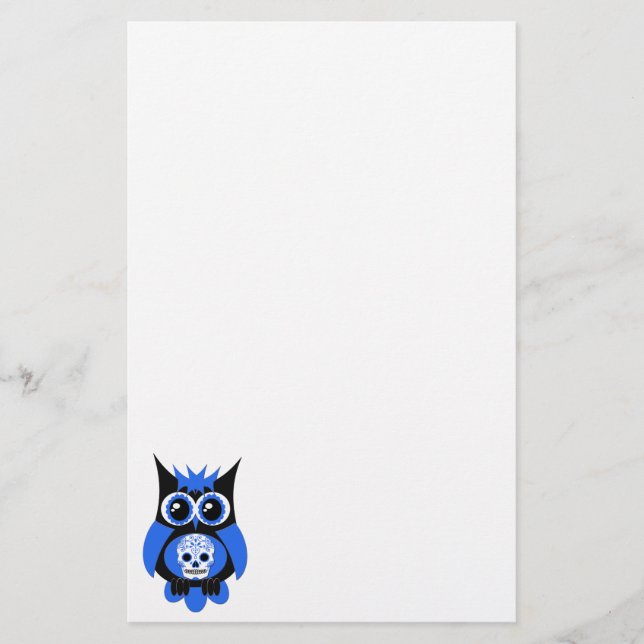 Blaues Zuckerschädel-Eulen-Briefpapier Briefpapier (Vorderseite)