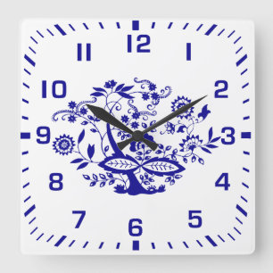Blaues Zwiebel-Art-Element Quadratische Wanduhr