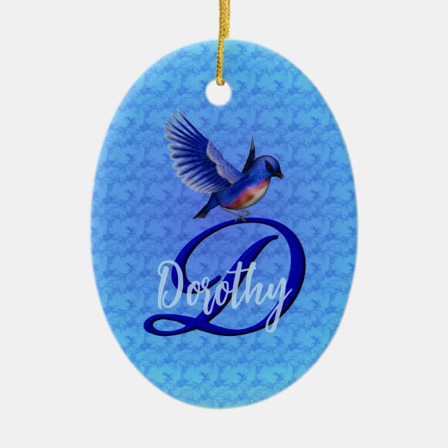 Blauevogel-Monogramm Anfangsbuchstabe D Personalis Keramik Ornament (Vorne)