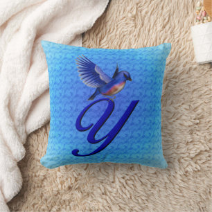 Blauevogel-Monogramm Anfangsbuchstabe Y Kissen
