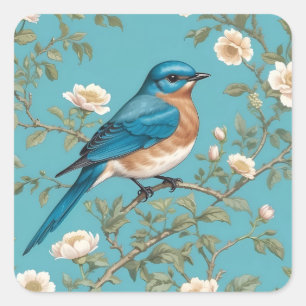 Blauevogel William Morris Inspiriert Türkis Quadratischer Aufkleber