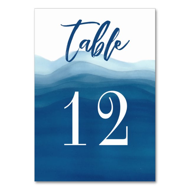 Blaufarben-Wave-Design | Tabelle Tischnummer (Vorderseite)