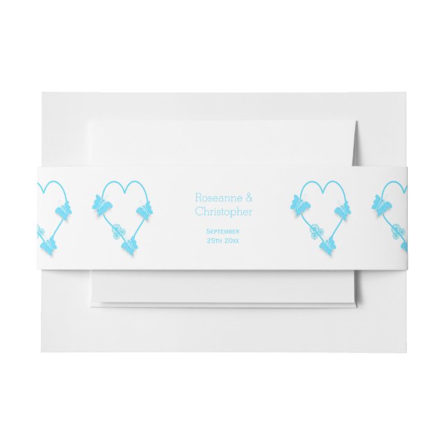 Blaufarbene Butterfly Herzdesign Hochzeit Einladungsbanderole (Vorderseite Beispiel)