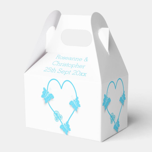 Blaufarbene Butterfly Herzdesign Hochzeit Geschenkschachtel (Vorderseite)