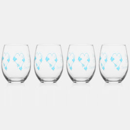 Blaufarbene Butterfly Herzdesign Hochzeit Weinglas Ohne Stiel