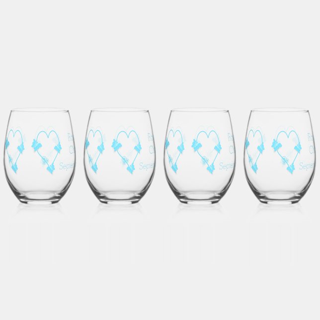 Blaufarbene Butterfly Herzdesign Hochzeit Weinglas Ohne Stiel (Vorderseite)