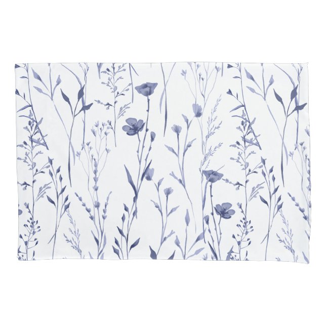 Blaufarbene Wildblume Blumenmuster Kissenbezug (Vorderseite)