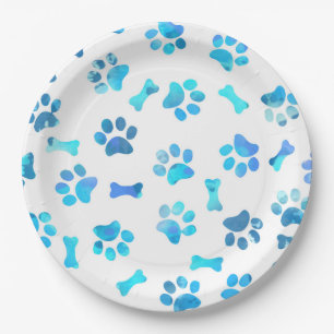 Blaufarbenpaw druckt Papierplatte Pappteller