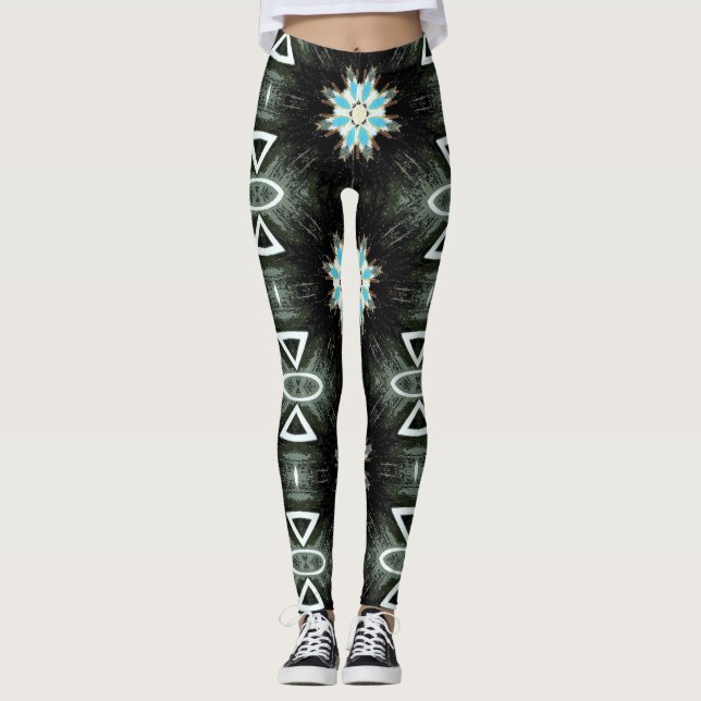 Blaufederstern auf schwarz leggings (Vorderseite)