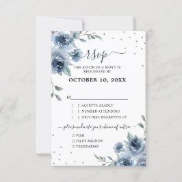 Blauflatte Bläserne Botanische Chic Hochzeit RSVP Karte