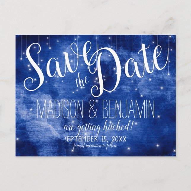 Blaugalaxie - Himmelsstars leuchten Save the Date Postkarte (Vorderseite)