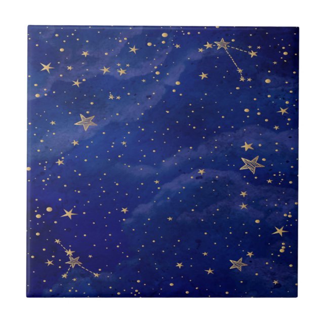 Blaugalaxie mit goldenen Sternen Fliese (Vorderseite)