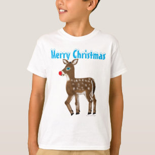 Blaugäugiges Rotnasen-Rentier Frohe Weihnachten T-Shirt
