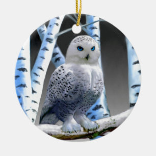 Blaugefleckter Schneekauz Keramik Ornament