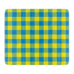 Blaugelb-grünes Kariertes Schachbrett Muster Schneidebrett