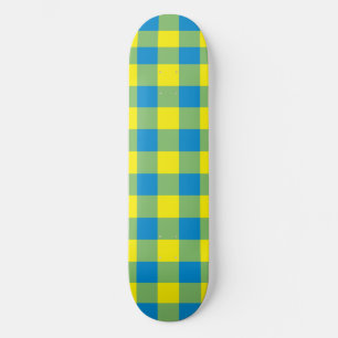 Blaugelb-grünes Kariertes Schachbrett Muster Skateboard