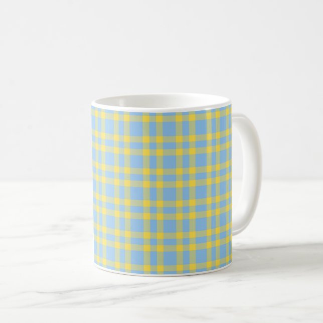 Blaugelb Karomuster Kaffeetasse (VorderseiteRechts)