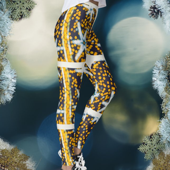 Blaugelb leuchtende Weihnachtssterne Leggings (Von Creator hochgeladen)
