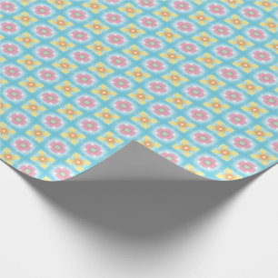 Blaugelb rosa 60er 70er Blumenkarton Geschenkpapier