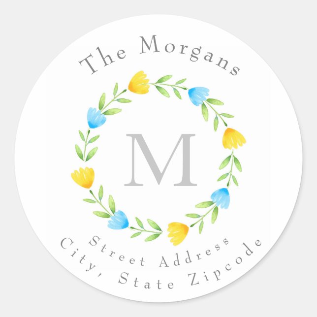 Blaugelbe Blume Runder Aufkleber (Vorderseite)