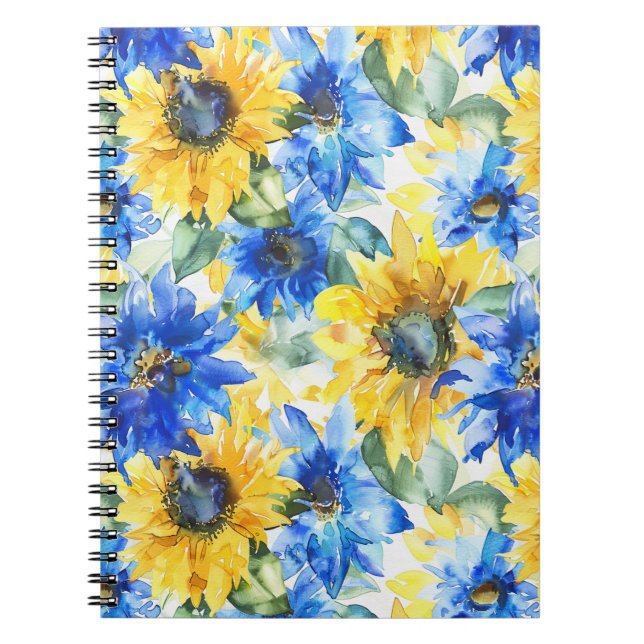 Blaugelbe Blumen Geburtstag Notizblock (Vorderseite)