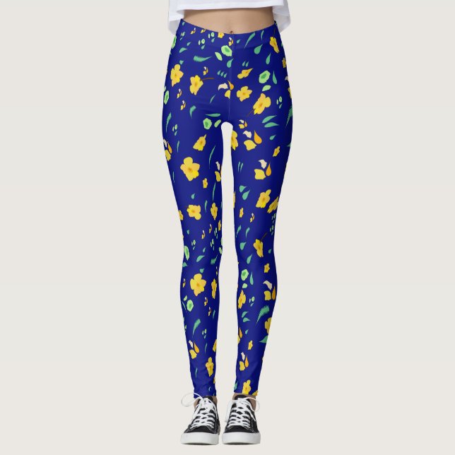 Blaugelbe Daffodin Leggings (Vorderseite)