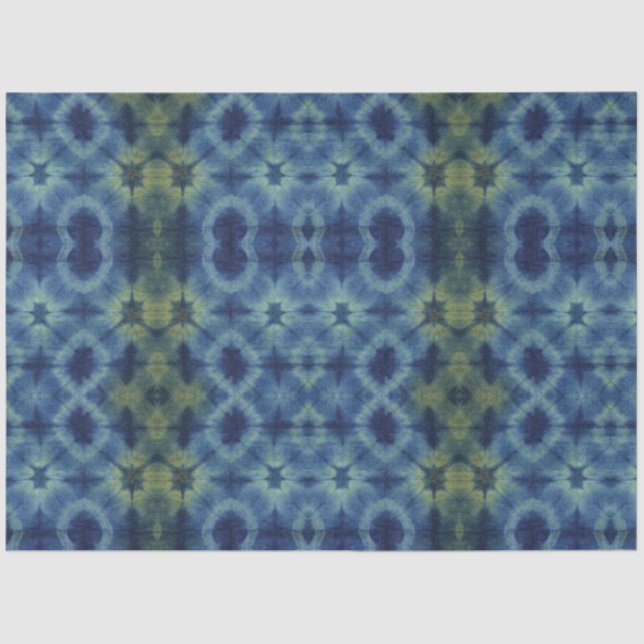 Blaugelbe Gefärbte Krawatte Traditionelles Muster Seidenpapier (Vorderseite)