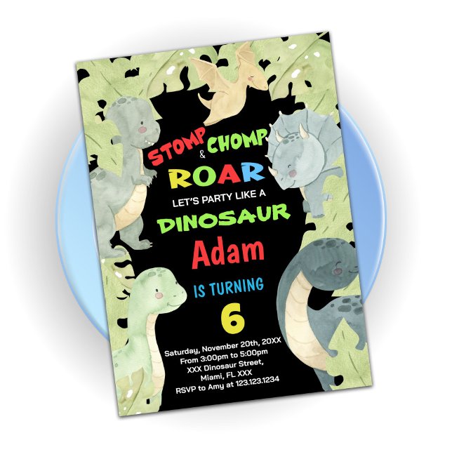 Blaugelbe grüne Dinosaurier Geburtstagseinladungen Einladung (Von Creator hochgeladen)