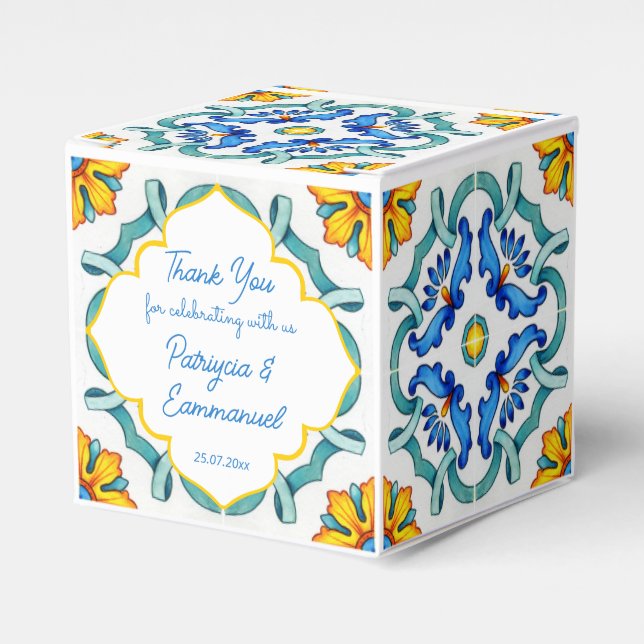 Blaugelbe Majolikaflilien - Mittelmeer-Brauch Geschenkschachtel (Vorderseite)