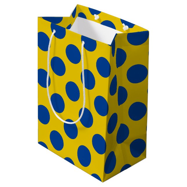 blaugelbe Punkte Mittlere Geschenktüte (Rückseite Schrägansicht)