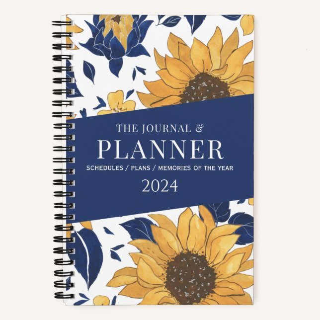 Blaugelbe Sonnenblumen, schlicht und elegant, ästh Notizbuch (Vorderseite)