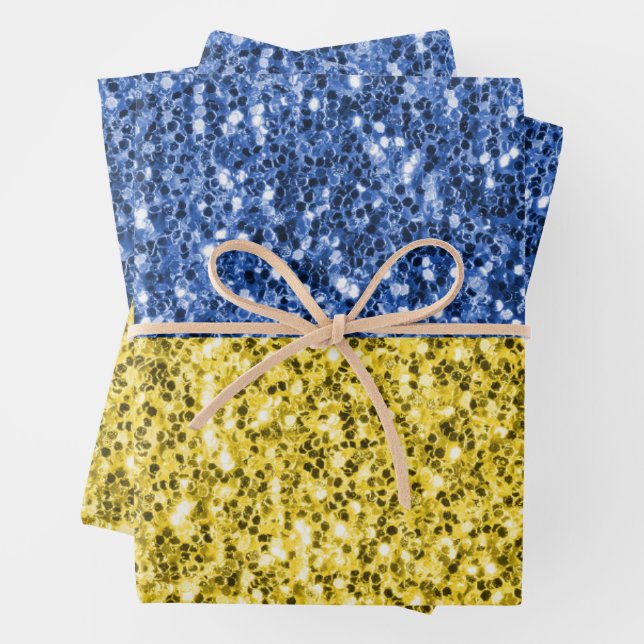 Blaugelbe ukrainische Flagge Glitzer Imitate Glitz Geschenkpapier Set (Beispiel)