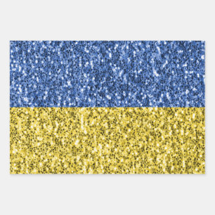 Blaugelbe ukrainische Flagge Glitzer Imitate Glitz Geschenkpapier Set