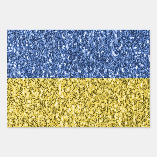 Blaugelbe ukrainische Flagge Glitzer Imitate Glitz Geschenkpapier Set (Vorderseite)