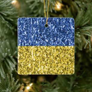 Blaugelbe ukrainische Flagge Glitzer Imitate Glitz Keramikornament