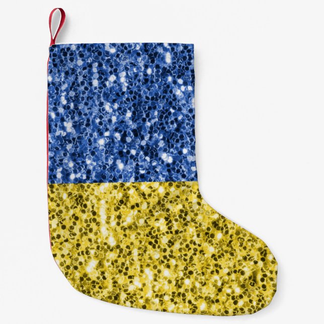 Blaugelbe ukrainische Flagge Glitzer Imitate Glitz Kleiner Weihnachtsstrumpf (Vorderseite)