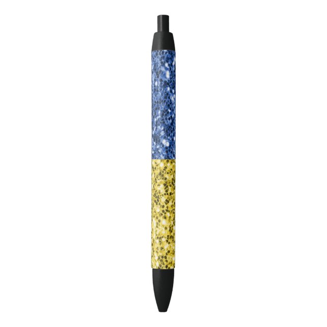 Blaugelbe ukrainische Flagge Glitzer Imitate Glitz Kugelschreiber (Vorderseite Vertikal)