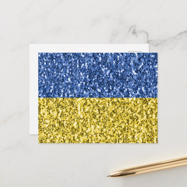 Blaugelbe ukrainische Flagge Glitzer Imitate Glitz Postkarte (Vorderseite/Rückseite Beispiel)