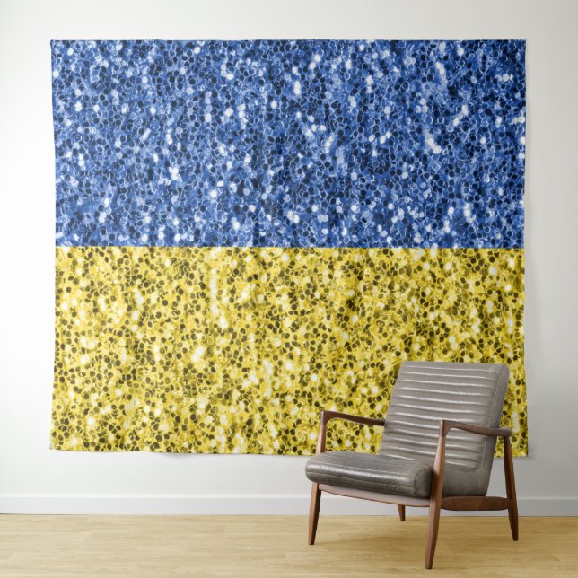 Blaugelbe ukrainische Flagge Glitzer Imitate Glitz Wandteppich (Beispiel (Horizontal))