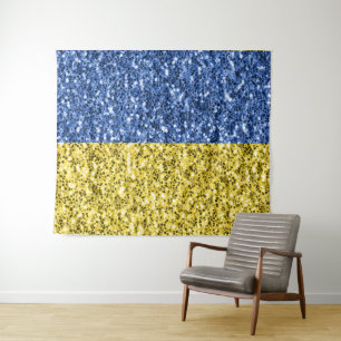 Blaugelbe ukrainische Flagge Glitzer Imitate Glitz Wandteppich
