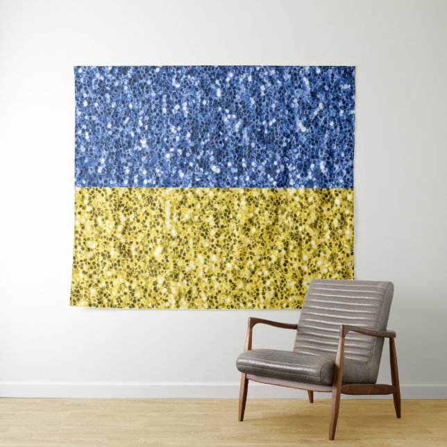 Blaugelbe ukrainische Flagge Glitzer Imitate Glitz Wandteppich (Beispiel (Horizontal))