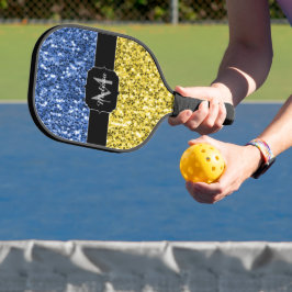 Blaugelbe ukrainische Flagge Glitzer Imitate Monog Pickleball Schläger