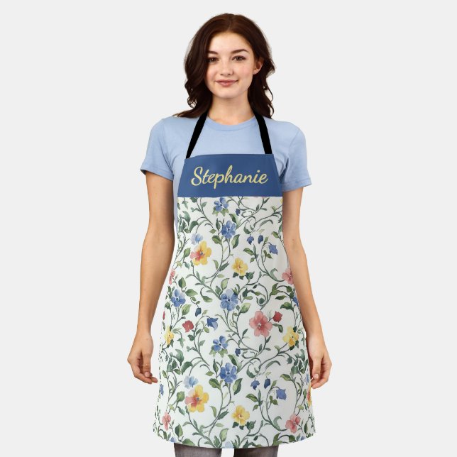 Blaugelbe Wildblume Individuelle Name Schürze (Getragen)