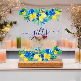 Blaugelbe Zitronen Blumengeschenke Brautparty Acrylschild