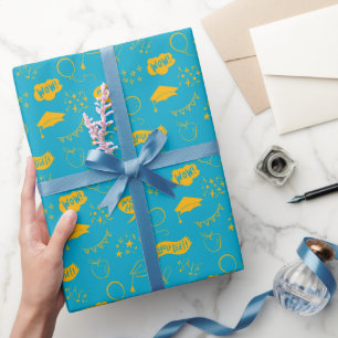 Blaugelber Abschluss Handgezeichnetes Scribble-Mus Geschenkpapier