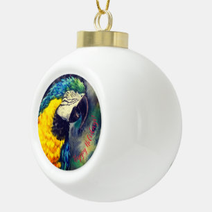 Blaugelber Ara-Schmuck Keramik Kugel-Ornament